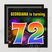 Fun Fireworks + Rainbow Pattern "72" Birthday # Kaart (Voorkant / Achterkant)