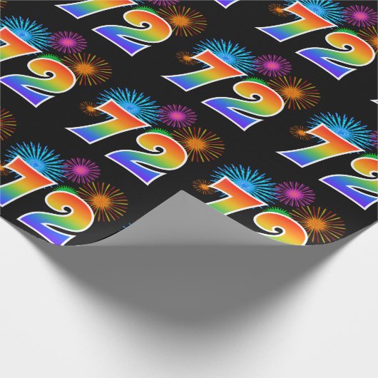 Fun Fireworks + Rainbow Pattern "72" Event Number Cadeaupapier (Hoek)