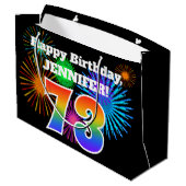 Fun Fireworks + Rainbow Pattern "73" Birthday # Groot Cadeauzakje (Achterkant Gekanteld)