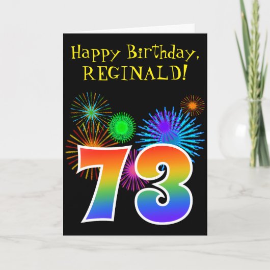Fun Fireworks + Rainbow Pattern "73" Birthday # Kaart (Voorkant)
