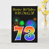 Fun Fireworks + Rainbow Pattern "73" Birthday # Kaart (Gele Bloem)