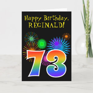 Fun Fireworks + Rainbow Pattern "73" Birthday # Kaart