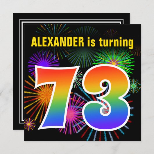 Fun Fireworks + Rainbow Pattern "73" Birthday # Kaart (Voorkant / Achterkant)