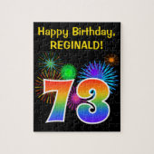 Fun Fireworks + Rainbow Pattern "73" Birthday # Legpuzzel (Verticaal)