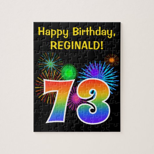 Fun Fireworks + Rainbow Pattern "73" Birthday # Legpuzzel (Verticaal)