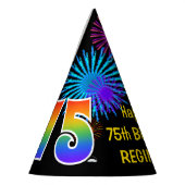 Fun Fireworks + Rainbow Pattern "75" Birthday # Feesthoedjes (Links)