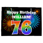 Fun Fireworks + Rainbow Pattern "76" Birthday # Groot Cadeauzakje (Achterkant)