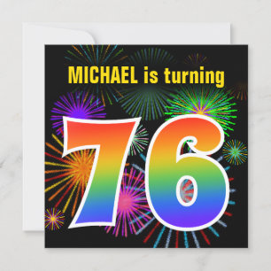 Fun Fireworks + Rainbow Pattern "76" Birthday # Kaart
