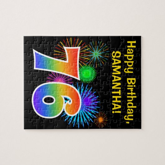 Fun Fireworks + Rainbow Pattern "76" Birthday # Legpuzzel (Horizontaal)