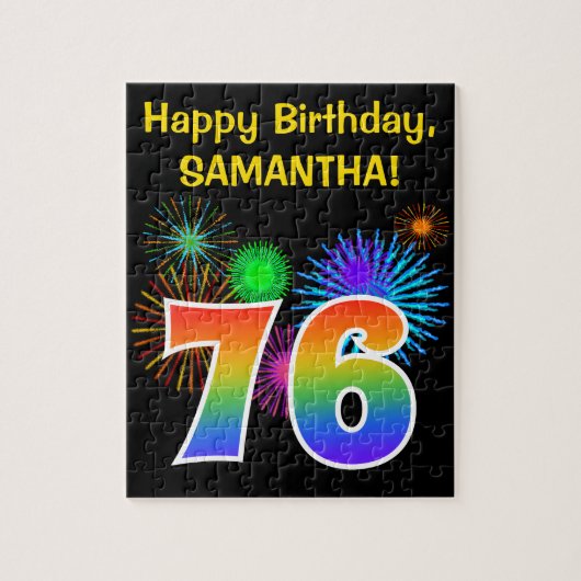 Fun Fireworks + Rainbow Pattern "76" Birthday # Legpuzzel (Verticaal)