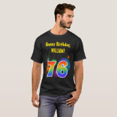 Fun Fireworks + Rainbow Pattern "76" Birthday # T-shirt (Voorkant volledig)