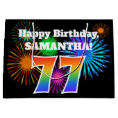 Fun Fireworks + Rainbow Pattern "77" Birthday # Groot Cadeauzakje (Voorkant)
