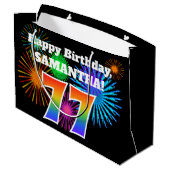 Fun Fireworks + Rainbow Pattern "77" Birthday # Groot Cadeauzakje (Achterkant Gekanteld)