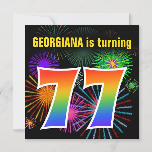 Fun Fireworks + Rainbow Pattern "77" Birthday # Kaart (Voorkant)