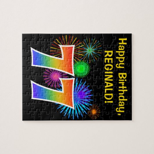 Fun Fireworks + Rainbow Pattern "77" Birthday # Legpuzzel (Horizontaal)