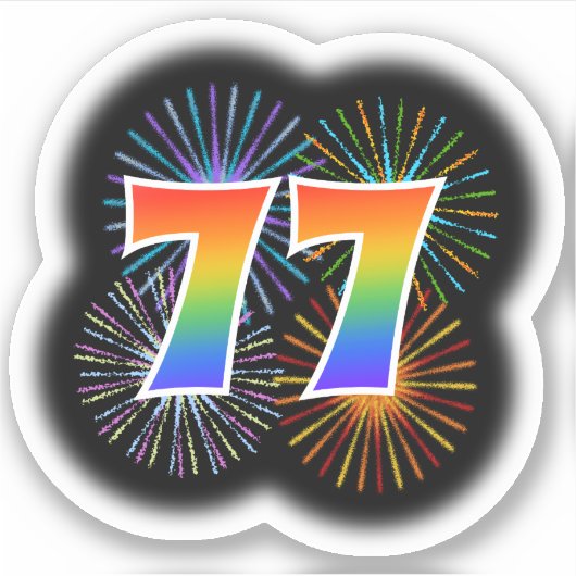 Fun Fireworks + Rainbow Pattern "77" Event # Sticker (Voorkant)