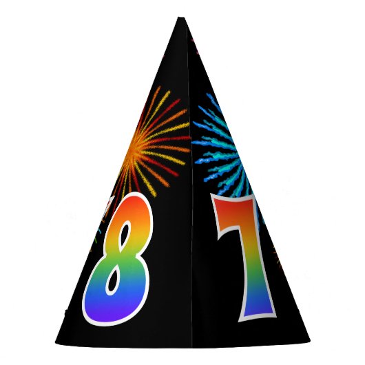 Fun Fireworks + Rainbow Pattern "78" Birthday # Feesthoedjes (Achterkant)