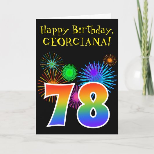 Fun Fireworks + Rainbow Pattern "78" Birthday # Kaart (Voorkant)