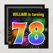 Fun Fireworks + Rainbow Pattern "78" Birthday # Kaart (Voorkant / Achterkant)