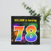 Fun Fireworks + Rainbow Pattern "78" Birthday # Kaart (Staand voorkant)