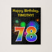 Fun Fireworks + Rainbow Pattern "78" Birthday # Legpuzzel (Verticaal)