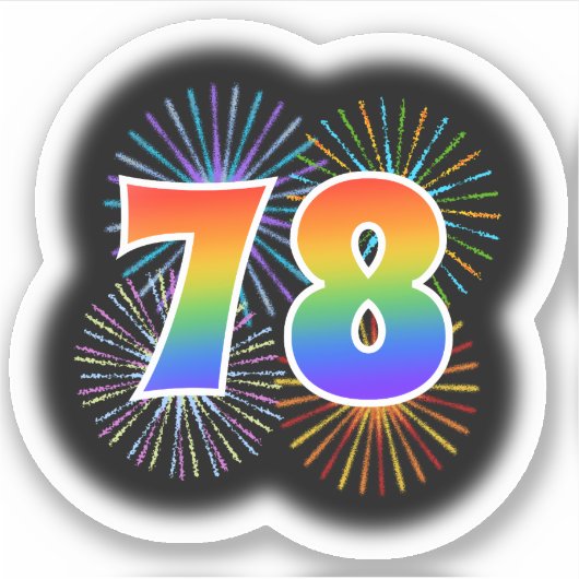 Fun Fireworks + Rainbow Pattern "78" Event # Sticker (Voorkant)