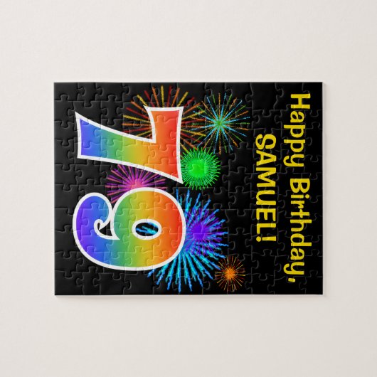 Fun Fireworks + Rainbow Pattern "79" Birthday # Legpuzzel (Horizontaal)