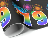 Fun Fireworks + Rainbow Pattern "79" Event Number Cadeaupapier (Rol Hoek)