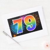 Fun Fireworks + Rainbow Pattern "79" Event Number Rechthoekige Sticker (Envelop)