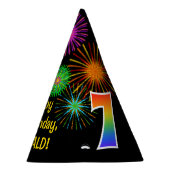 Fun Fireworks + Rainbow Pattern "7" Birthday # Feesthoedjes (Rechts)