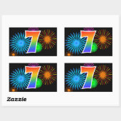 Fun Fireworks + Rainbow Pattern "7" Event Number Rechthoekige Sticker (Vel)