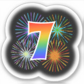 Fun Fireworks + Rainbow Pattern "7" Event # Sticker (Voorkant)