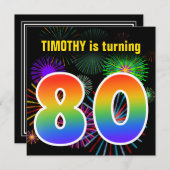 Fun Fireworks + Rainbow Pattern "80" Birthday # Kaart (Voorkant / Achterkant)