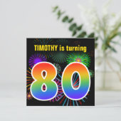 Fun Fireworks + Rainbow Pattern "80" Birthday # Kaart (Staand voorkant)