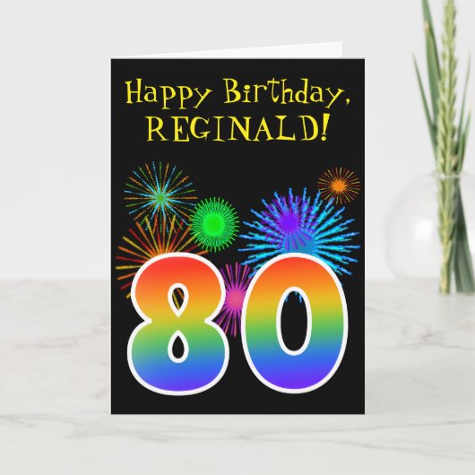 Fun Fireworks + Rainbow Pattern "80" Birthday # Kaart (Voorkant)