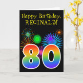 Fun Fireworks + Rainbow Pattern "80" Birthday # Kaart (Gele Bloem)