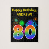Fun Fireworks + Rainbow Pattern "80" Birthday # Legpuzzel (Verticaal)