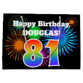 Fun Fireworks + Rainbow Pattern "81" Birthday # Groot Cadeauzakje (Achterkant)