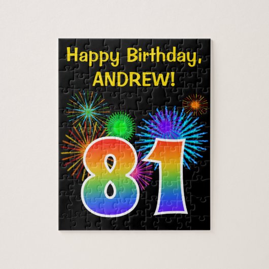 Fun Fireworks + Rainbow Pattern "81" Birthday # Legpuzzel (Verticaal)
