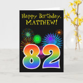 Fun Fireworks + Rainbow Pattern "82" Birthday # Kaart (Gele Bloem)