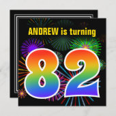Fun Fireworks + Rainbow Pattern "82" Birthday # Kaart (Voorkant / Achterkant)