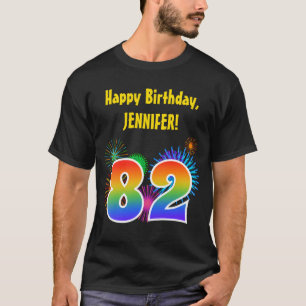 Fun Fireworks + Rainbow Pattern "82" Birthday # T-shirt