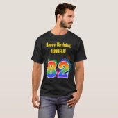 Fun Fireworks + Rainbow Pattern "82" Birthday # T-shirt (Voorkant volledig)