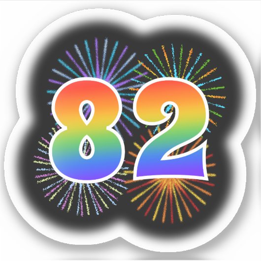 Fun Fireworks + Rainbow Pattern "82" Event # Sticker (Voorkant)