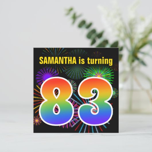 Fun Fireworks + Rainbow Pattern "83" Birthday # Kaart (Staand voorkant)