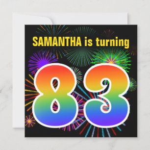 Fun Fireworks + Rainbow Pattern "83" Birthday # Kaart