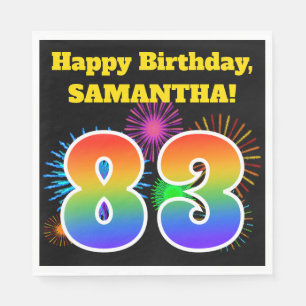 Fun Fireworks + Rainbow Pattern "83" Birthday # Servet