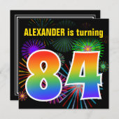 Fun Fireworks + Rainbow Pattern "84" Birthday # Kaart (Voorkant / Achterkant)