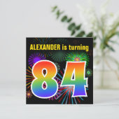 Fun Fireworks + Rainbow Pattern "84" Birthday # Kaart (Staand voorkant)