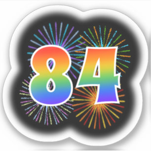 Fun Fireworks + Rainbow Pattern "84" Event # Sticker
